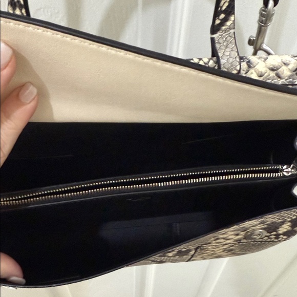 Tory Burch Block-T Snake Print Satchel | Python Embossed Leather Tote - Picture 4 of 7